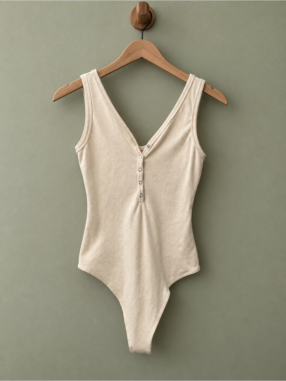 American Eagle Outfitters Cream Ribbed Bodysuit